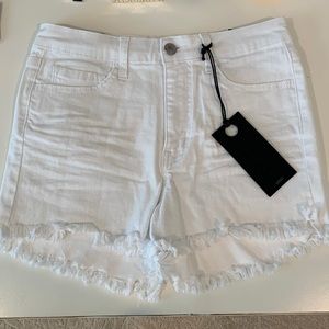 High Rise White Denim Shorts